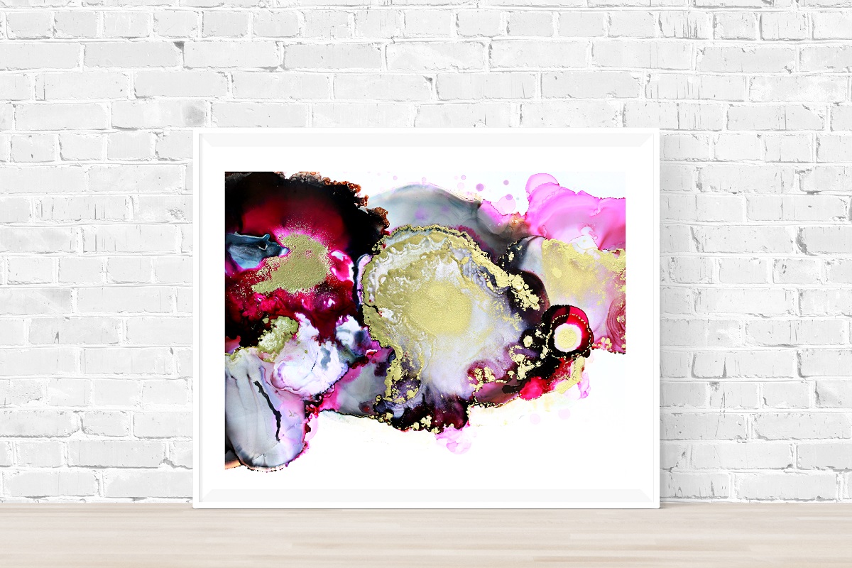 magenta pink black gold Abstract Painting