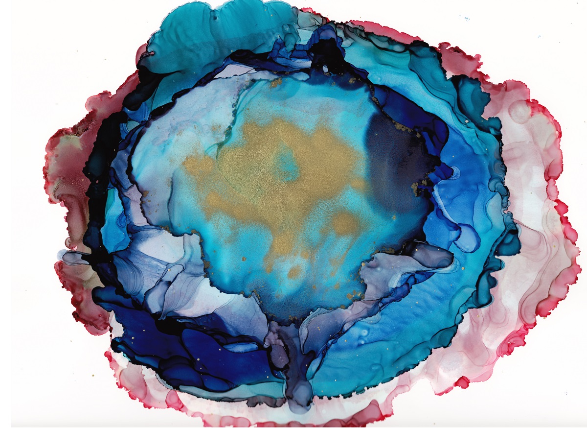 blue gold pink agate painting
