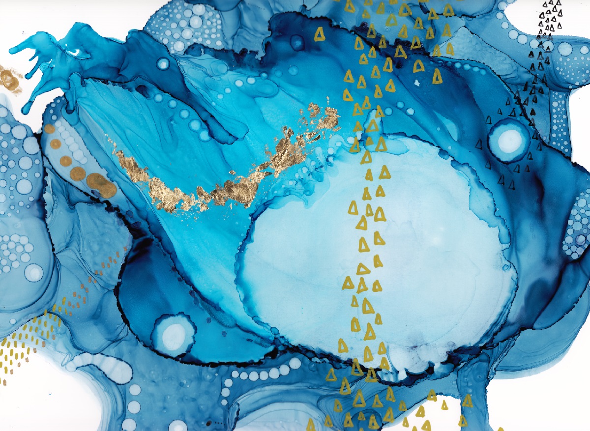 blue ink gold leaf abstract painting