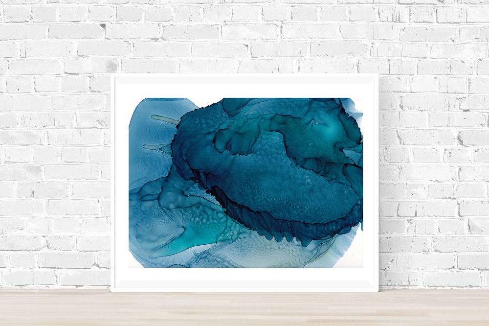 teal blue abstract painting