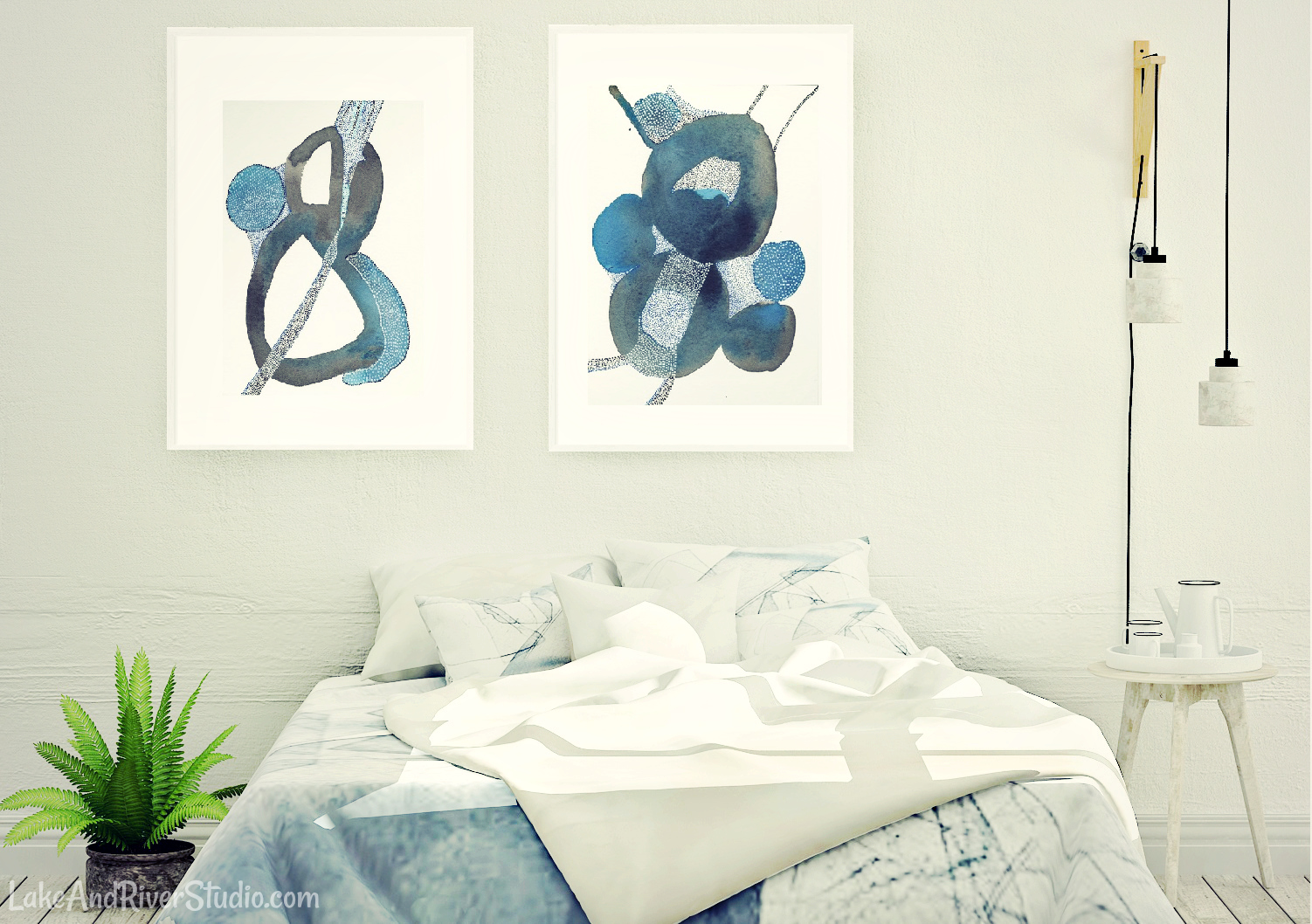 black blue abstract painting set of 2