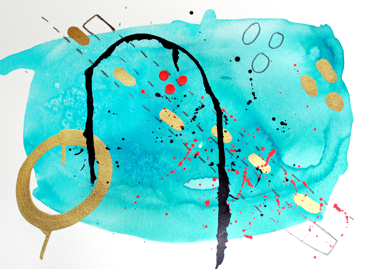 turquoise abstract art with gold metallic