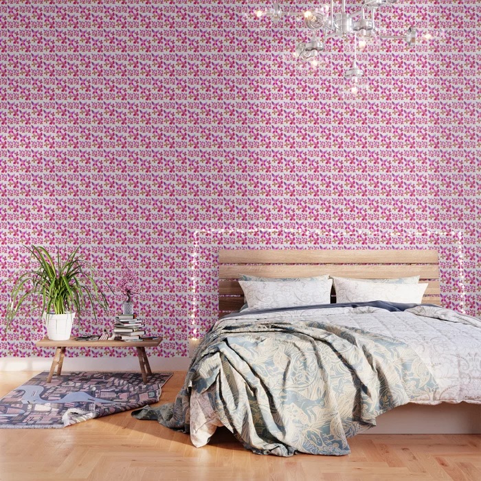 Pink Butterfly wall[paper in bedroom