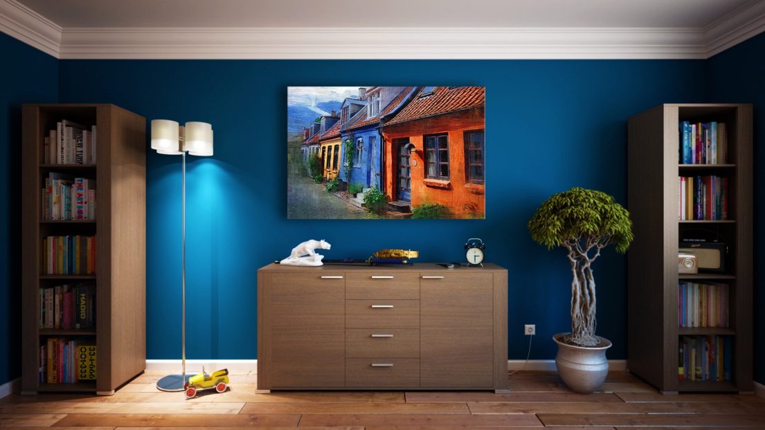 art on blue wall